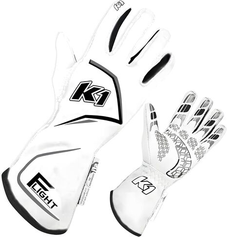 قفازات سباق السيارات K1 Race Gear K1 Flight Adult Nomex® SFI 3.3/5 - أبيض، رمادي - كبير in Kuwait