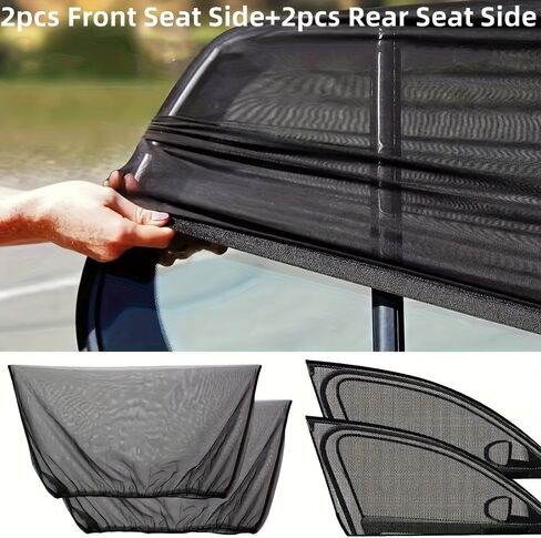 4 Pack Car Window Sun Shades - Breathable Mesh Car Curtains Universal Fit Sunshade for Front and Rear Side Windows,Mosquito Net for Camping in Kuwait