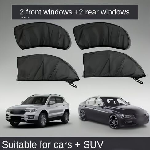 4 Pack Car Window Sun Shades - Breathable Mesh Car Curtains Universal Fit Sunshade for Front and Rear Side Windows,Mosquito Net for Camping in Kuwait