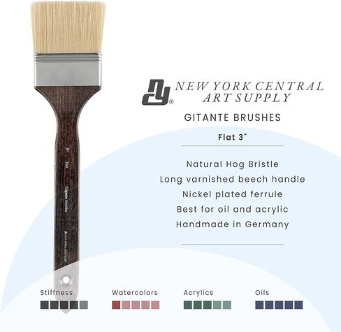 New York Central Gigante Natural Hog Bristle Large Scale Artist Paint Brush, 2" Anglular Mottler, Professional German Handmade Oil Painting Brush w/Long Handle for Oil, Acrylic & Acryla Gouache in Kuwait