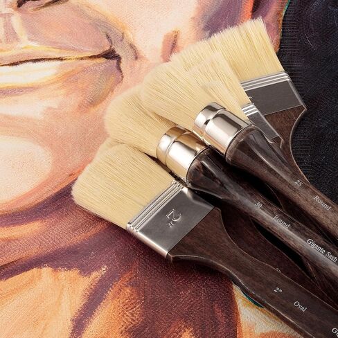 New York Central Gigante Natural Hog Bristle Large Scale Artist Paint Brush, 2" Anglular Mottler, Professional German Handmade Oil Painting Brush w/Long Handle for Oil, Acrylic & Acryla Gouache in Kuwait