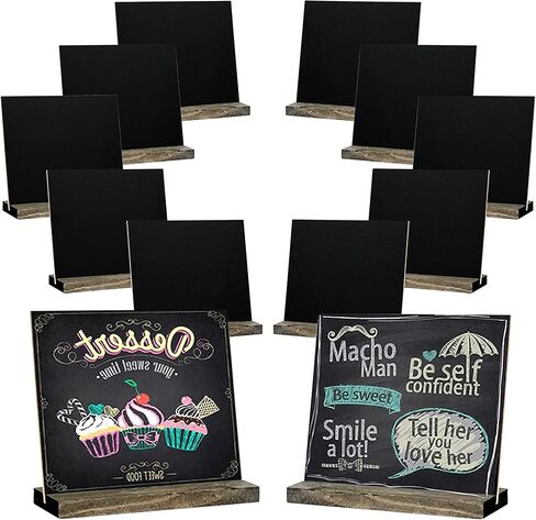 12 Pack Mini Tabletop Chalkboard Sign with Base Stand, 5 X 6 Inch Vintage Wooden, Ideal for Table Numbers, Food Signs, Message Boards, Party Decorations, Event Supplies in Kuwait