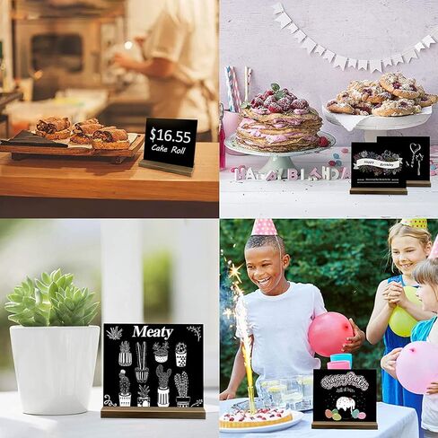 12 Pack Mini Tabletop Chalkboard Sign with Base Stand, 5 X 6 Inch Vintage Wooden, Ideal for Table Numbers, Food Signs, Message Boards, Party Decorations, Event Supplies in Kuwait