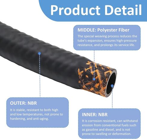 3/8 بوصة (10 مم) خرطوم خط الوقود ID 10FT NBR أنبوب قفل دفع مطاطي عالي الضغط 300PSI لمحركات أنظمة وقود السيارات وخط نقل الغاز in Kuwait