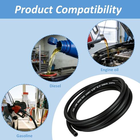 3/8 بوصة (10 مم) خرطوم خط الوقود ID 10FT NBR أنبوب قفل دفع مطاطي عالي الضغط 300PSI لمحركات أنظمة وقود السيارات وخط نقل الغاز in Kuwait