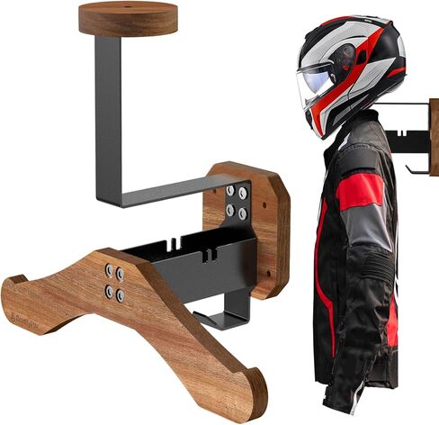 Motorcycle Helmet Holder - Wall Mount Rack, Solid Wood & Heavy Duty Steel, for Motorcycle/Football/Cycling/Skiing/Tactical Gear in Kuwait