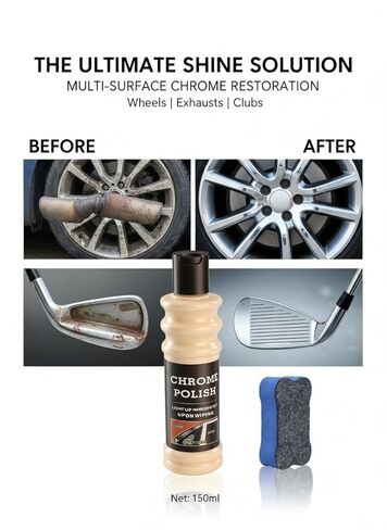 Chrome Cleaner & Scratch Remover Spray, Restores Car Wheels, Golf Clubs - Scratch Repair, Clean & Protect in One Step, All-in-One Clean, Shine & Protect, Easy and Quick Cleaning in Kuwait