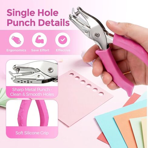 2 PCS Single Hole Punch, 1/4 Inch and 1/8 Inch Hole Puncher with Pink Soft Grip Handle, Handheld Small Circle Paper Punch for Crafts, Scrapbooks, Tags, Tickets in Home Office Classroom in Kuwait