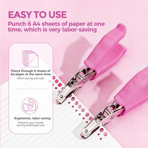 2 PCS Single Hole Punch, 1/4 Inch and 1/8 Inch Hole Puncher with Pink Soft Grip Handle, Handheld Small Circle Paper Punch for Crafts, Scrapbooks, Tags, Tickets in Home Office Classroom in Kuwait