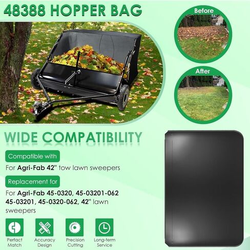 Yoursme 48388 حقيبة قادوس لأجزاء مكنسة Agri Fab 42 بوصة، استبدال حقيبة مكنسة أوراق العشب لـ 45-0320 45-03201-062 45-03201-062 مكنسة سحب العشب in Kuwait