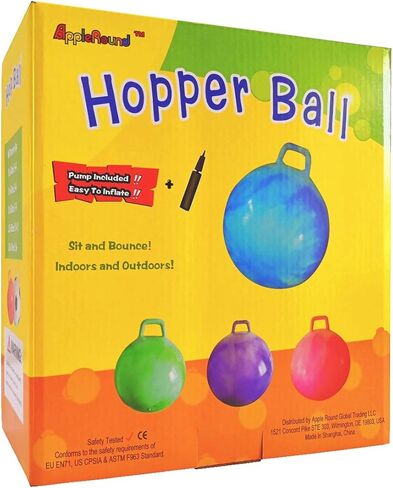 AppleRound Hippity Hoppity Jumping Ball with Pump, Bouncy Ball with Handle, 20in/50cm Diameter for Age 7-10, Kangaroo Bouncer, Space Hopper with Handle for Children, Plain Color (Red) in Kuwait