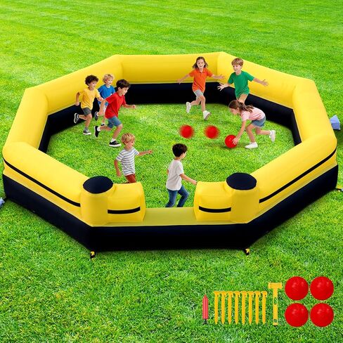 Gaga Ball Pit Inflatable 15FT with Built-in Blower, Portable Gaga Pit for Indoor Outdoor School Family Activities Inflatable Gaga Ball Court Sport Games for Kids Adult, Yellow Black in Kuwait
