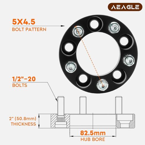 Aeagle 5x4.5 Wheel Adapters 2" for 1984-2013 Cherokee XJ KJ KK, Forged 4 Lug Wheel Spacers with 1/2"-20 Studs 82.5mm Bore 4PCS in Kuwait