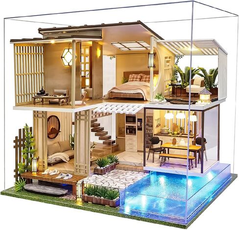 Roroom DIY Miniature and Furniture Dollhouse Kit,Mini 3D Wooden European Retro Villa with Dust Proof Cover and Music Movement,Creative Room Idea for Valentine's Day Birthday Gift(P016) in Saudi Arabia