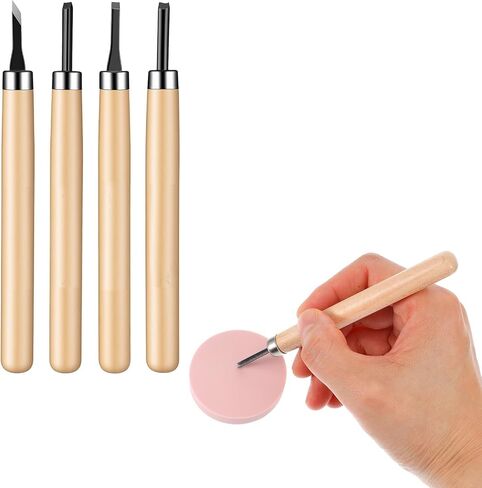 32 Pcs Rubber Stamp Making Kit with Block Printing Kit, Linodeum Caving Tools with 8 Type Blacks, Pink Rubber Catching Block and Rubber Brayer Roller Soft Stamp Carving KIt for DIY Crafts in Kuwait