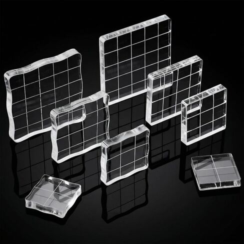 Nogeqi 8 Pieces Acrylic Stamp Block, Clear Stamping Blocks for Crafting, Planner Stamps with Grid Lines Stamping Tool for Scrapbooking Crafts Card Making, DIY Essential, Assorted Sizes in Kuwait