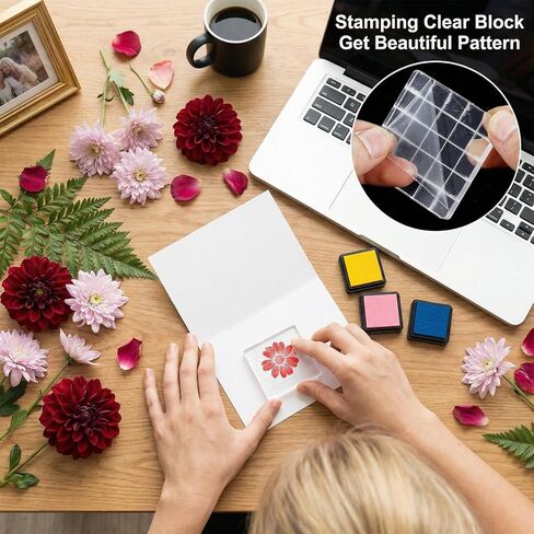 Nogeqi 8 Pieces Acrylic Stamp Block, Clear Stamping Blocks for Crafting, Planner Stamps with Grid Lines Stamping Tool for Scrapbooking Crafts Card Making, DIY Essential, Assorted Sizes in Kuwait