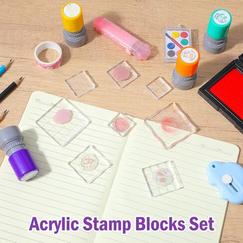 Nogeqi 8 Pieces Acrylic Stamp Block, Clear Stamping Blocks for Crafting, Planner Stamps with Grid Lines Stamping Tool for Scrapbooking Crafts Card Making, DIY Essential, Assorted Sizes in Kuwait