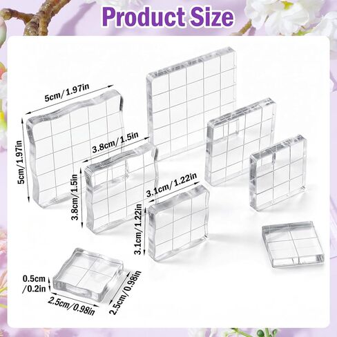 Nogeqi 8 Pieces Acrylic Stamp Block, Clear Stamping Blocks for Crafting, Planner Stamps with Grid Lines Stamping Tool for Scrapbooking Crafts Card Making, DIY Essential, Assorted Sizes in Kuwait