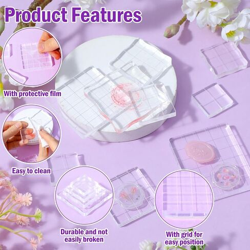 Nogeqi 8 Pieces Acrylic Stamp Block, Clear Stamping Blocks for Crafting, Planner Stamps with Grid Lines Stamping Tool for Scrapbooking Crafts Card Making, DIY Essential, Assorted Sizes in Kuwait