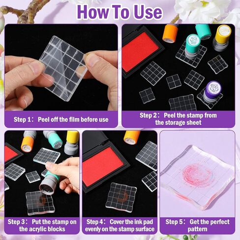 Nogeqi 8 Pieces Acrylic Stamp Block, Clear Stamping Blocks for Crafting, Planner Stamps with Grid Lines Stamping Tool for Scrapbooking Crafts Card Making, DIY Essential, Assorted Sizes in Kuwait