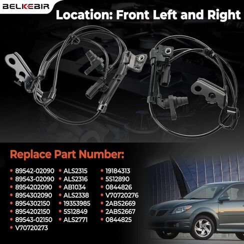 2PCS Front ABS Wheel Speed Sensor Left & Right Compatible with 2009-2019 Toyota Corolla, 2009-2013 Toyota Matrix, 2009-2010 Pontiac Vibe Driver & Passenger Side ABS Sensor Replace ALS2315, ALS2316 in Kuwait