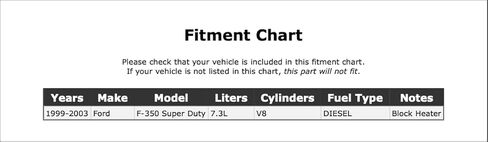 Engine Heater Compatible With Ford F-350 Super Duty 7.3L V8 DIESEL 2003 2002 2001 2000 1999 P-5161364 in Kuwait