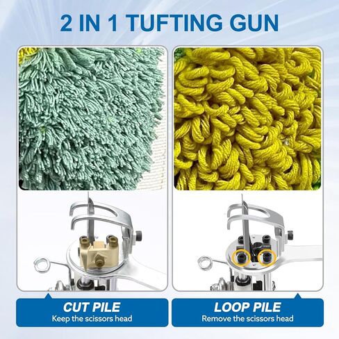 BESGEER Carpet Tufting Gun Starter Kit, Long Pile Rug-Maker-Machine,2 in 1-Cut-Loop-Tufting-Gun, Electric-Rug-Making-Kit for Beginners (Blue 5cm Pile) in Kuwait
