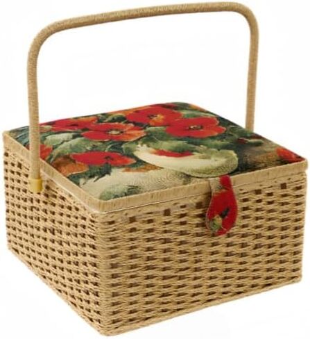 Extra Large Sewing Baskets for Adults Clearance Portable Storage Basket for Sewing Supplies with Tray Needlecraft Storage Basket for Storing Needles, Threads & Scissors, 12.4"X12.4"X7.48" in Kuwait