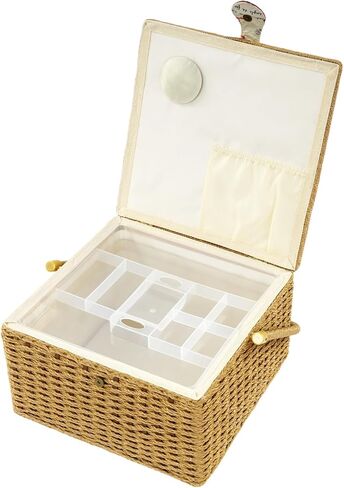 Extra Large Sewing Baskets for Adults Clearance Portable Storage Basket for Sewing Supplies with Tray Needlecraft Storage Basket for Storing Needles, Threads & Scissors, 12.4"X12.4"X7.48" in Kuwait
