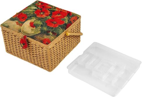 Extra Large Sewing Baskets for Adults Clearance Portable Storage Basket for Sewing Supplies with Tray Needlecraft Storage Basket for Storing Needles, Threads & Scissors, 12.4"X12.4"X7.48" in Kuwait
