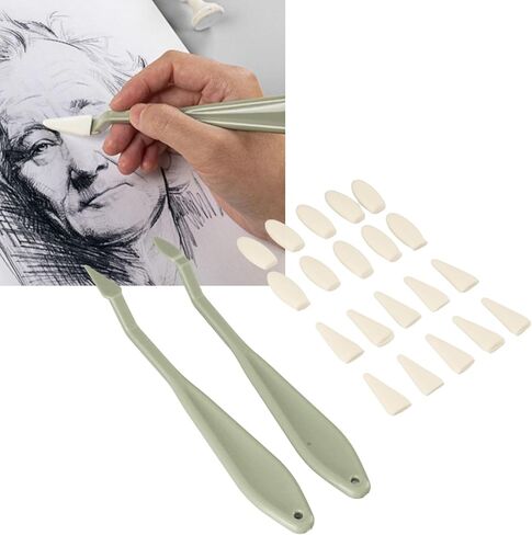 ممسحة إسفنجية للرسم، مقبض بلاستيكي بأشكال رأس مثلثة وبيضاوية، قطعتين مع 20 رأس إسفنجة بديلة، لمسح ومسح أدوات الرسم الفني in Kuwait