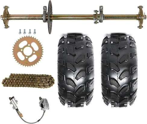 مجموعة المحور الخلفي مقاس 32 بوصة مع إطارات وعجلات بدون أنابيب مقاس 18 × 9.5-8 وقرص فرامل ومحور ضرس لعربات الذهاب والمركبات الرباعية والدراجات الرباعية والدراجات ثلاثية الانجراف - استبدال DIY عالي التحمل in Kuwait