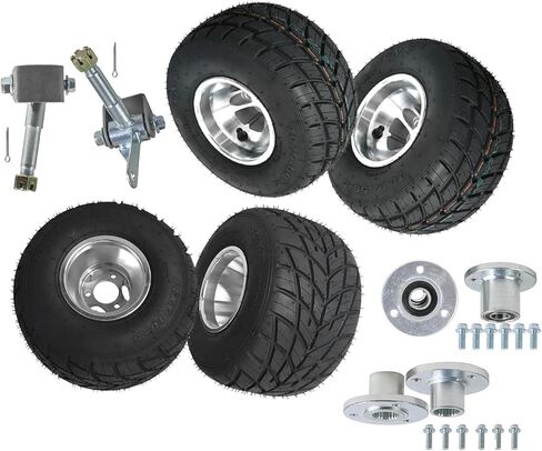 4-Pack 5'' Front & Rear Tubeless Tires with Front 10x4.50-5 and Rear 11x7.10-5 Wheels, 50mm Hub Mount, 17mm/24mm Hub Bore for Go Kart, ATV, Quad, 4-Wheeler in Kuwait