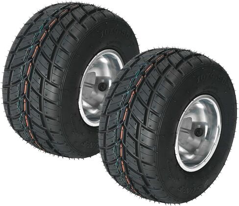 4-Pack 5'' Front & Rear Tubeless Tires with Front 10x4.50-5 and Rear 11x7.10-5 Wheels, 50mm Hub Mount, 17mm/24mm Hub Bore for Go Kart, ATV, Quad, 4-Wheeler in Kuwait