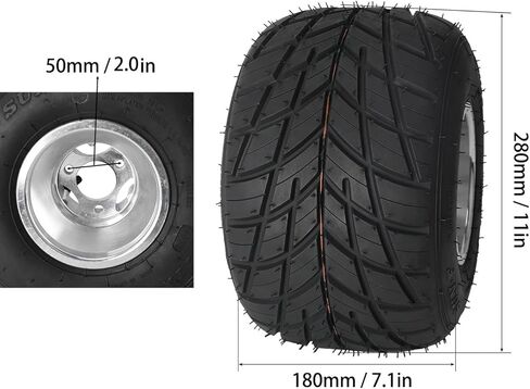 4-Pack 5'' Front & Rear Tubeless Tires with Front 10x4.50-5 and Rear 11x7.10-5 Wheels, 50mm Hub Mount, 17mm/24mm Hub Bore for Go Kart, ATV, Quad, 4-Wheeler in Kuwait