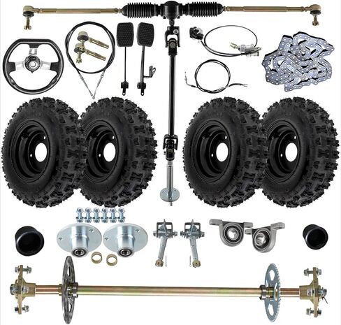 29" Rear Axle Assembly with 4.10-6 Wheels, Hub, Sprocket & Disc Brake Kit for DIY Go-Karts, ATVs, Quads, Trikes, and Mini Bikes – Complete Live Axle Set in Kuwait