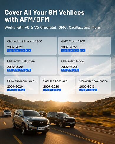 TOPDON AFM DFM Disabler، إدارة الوقود النشطة V6 V8 (Chevy GMC Silverado 1500 Sierra Yukon Escalade إلخ) 4.3L 5.3L 6.0L 6.2L، التوصيل والتشغيل Obd2 Smart Sleep NFC Gray in Kuwait