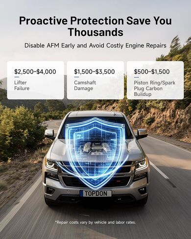TOPDON AFM/DFM Disabler for GM 2007–2025، جهاز تعطيل obd2 AFM لسيلفرادو، سييرا، تاهو، يوكون، إسكاليد وكامارو، يمنع إلغاء تنشيط الأسطوانة، توصيل وتشغيل تعطيل إدارة الوقود النشط in Kuwait
