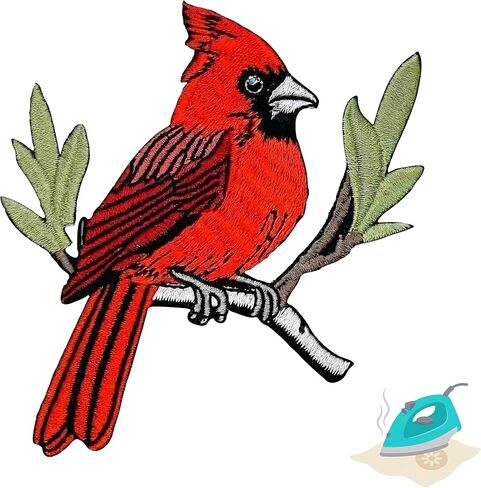 Cardinal Embroidery Patch, Cardinal Patch, Applique Birds, Iron On Bird Patches, Decorative Patches for Clothes, Sew On Patches for Clothing - 3.5" Size in Saudi Arabia