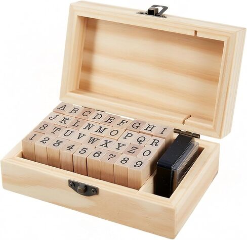 36 Pcs Alphabet Number Stamps - Wooden Rubber Vintage Design with Storage Box, Clear Printing for DIY Craft Scrapbooking Card Making in Kuwait