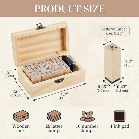 36 Pcs Alphabet Number Stamps - Wooden Rubber Vintage Design with Storage Box, Clear Printing for DIY Craft Scrapbooking Card Making in Kuwait