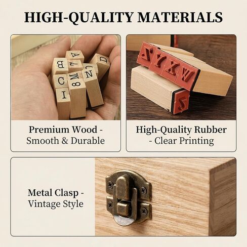 36 Pcs Alphabet Number Stamps - Wooden Rubber Vintage Design with Storage Box, Clear Printing for DIY Craft Scrapbooking Card Making in Kuwait