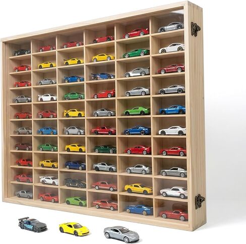 Wooden Storage Display Shelf with Dust Resistant Acrylic Door Model Car Storage Cabinet 1:64 Scale Model Car Display Organizer Store Up to 50 Mini Cars in Kuwait