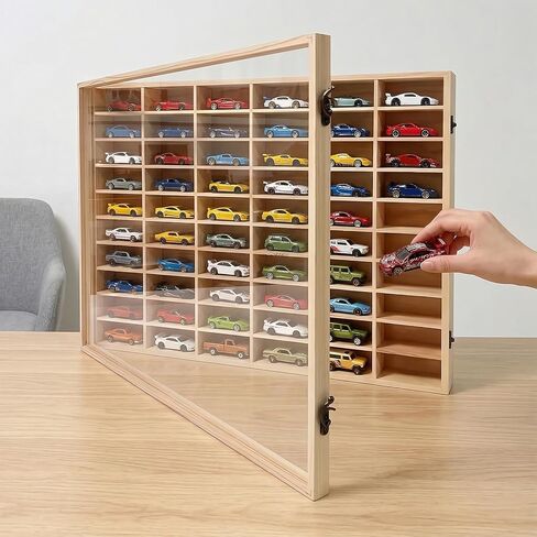 Wooden Storage Display Shelf with Dust Resistant Acrylic Door Model Car Storage Cabinet 1:64 Scale Model Car Display Organizer Store Up to 50 Mini Cars in Kuwait