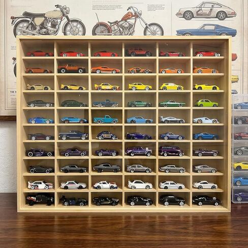 Wooden Storage Display Shelf with Dust Resistant Acrylic Door Model Car Storage Cabinet 1:64 Scale Model Car Display Organizer Store Up to 50 Mini Cars in Kuwait