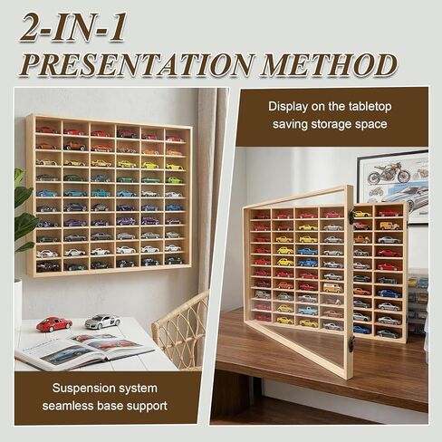 Wooden Storage Display Shelf with Dust Resistant Acrylic Door Model Car Storage Cabinet 1:64 Scale Model Car Display Organizer Store Up to 50 Mini Cars in Kuwait