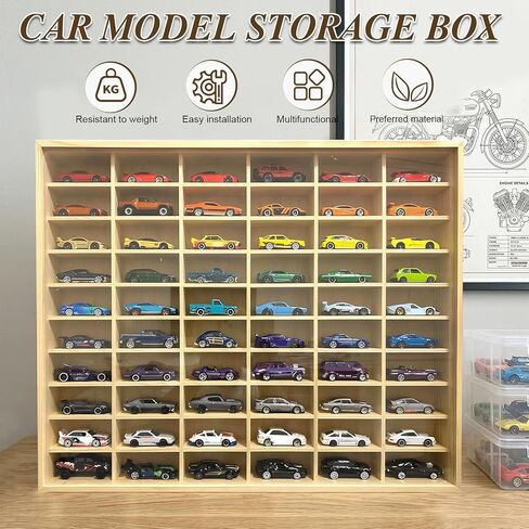 Wooden Storage Display Shelf with Dust Resistant Acrylic Door Model Car Storage Cabinet 1:64 Scale Model Car Display Organizer Store Up to 50 Mini Cars in Kuwait