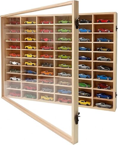 Wooden Storage Display Shelf with Dust Resistant Acrylic Door Model Car Storage Cabinet 1:64 Scale Model Car Display Organizer Store Up to 50 Mini Cars in Kuwait