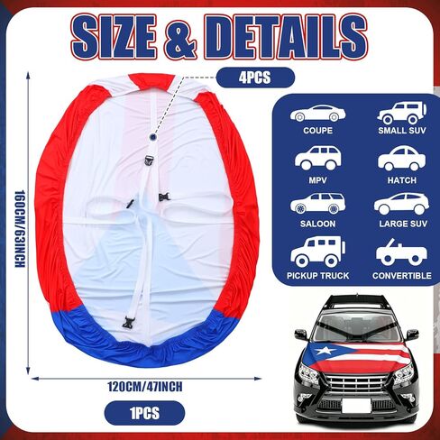 1 Pack Puerto Rico Flag Car Hood Cover 250th Anniversary Weatherproof Car Cover with Adjustable Elastic Straps 63 x 47 Inch Universal Fit Engine Shield for Trucks Suvs All Seasons Outdoor in Saudi Arabia